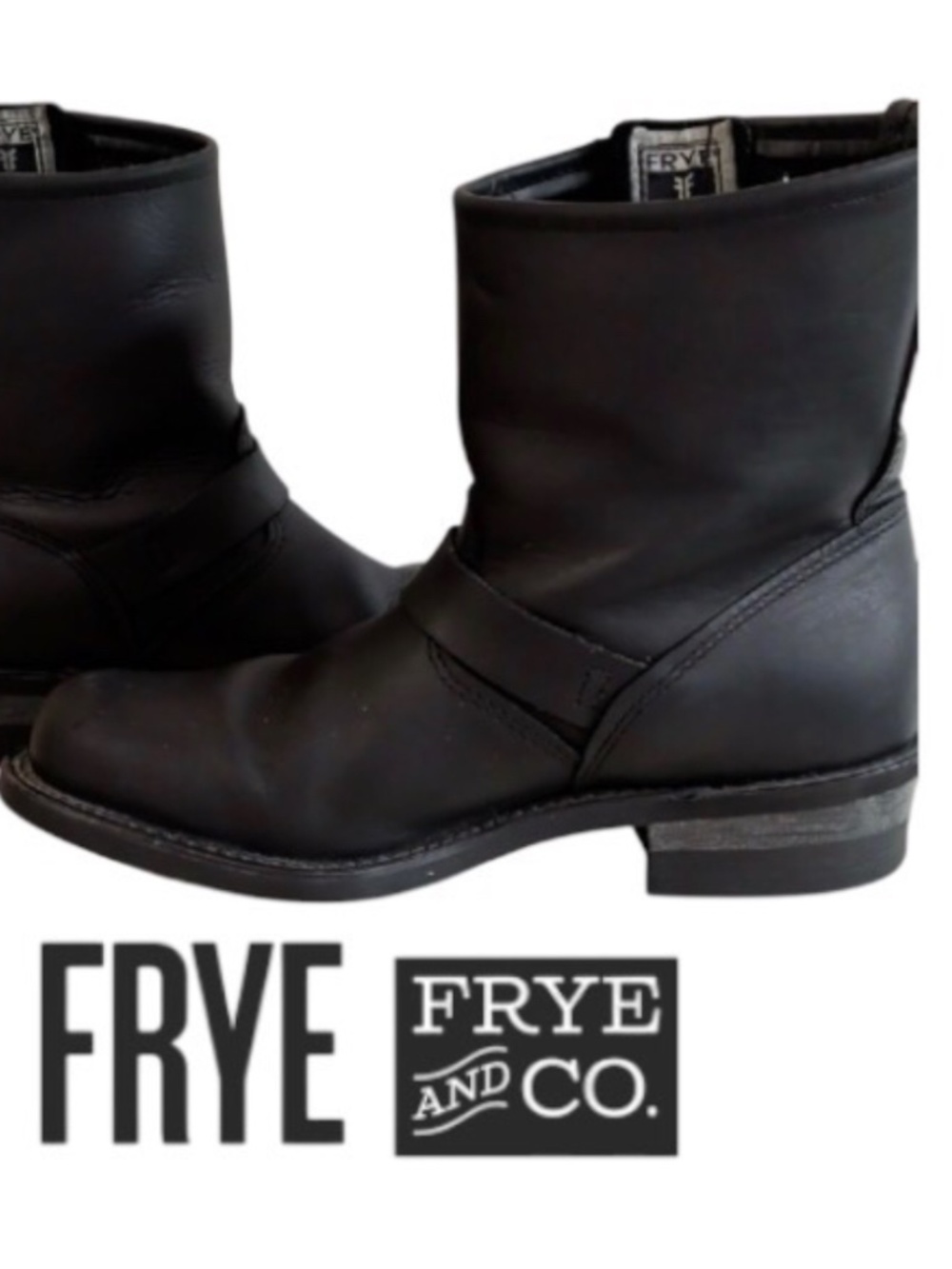 FRYE Leather Engineer Boots, Women’s Size 9, Black with Silvertone Buckle - Picture 12 of 14